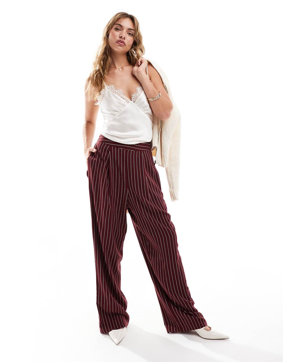 ASOS DESIGN basic pull on pants in burgundy stripe