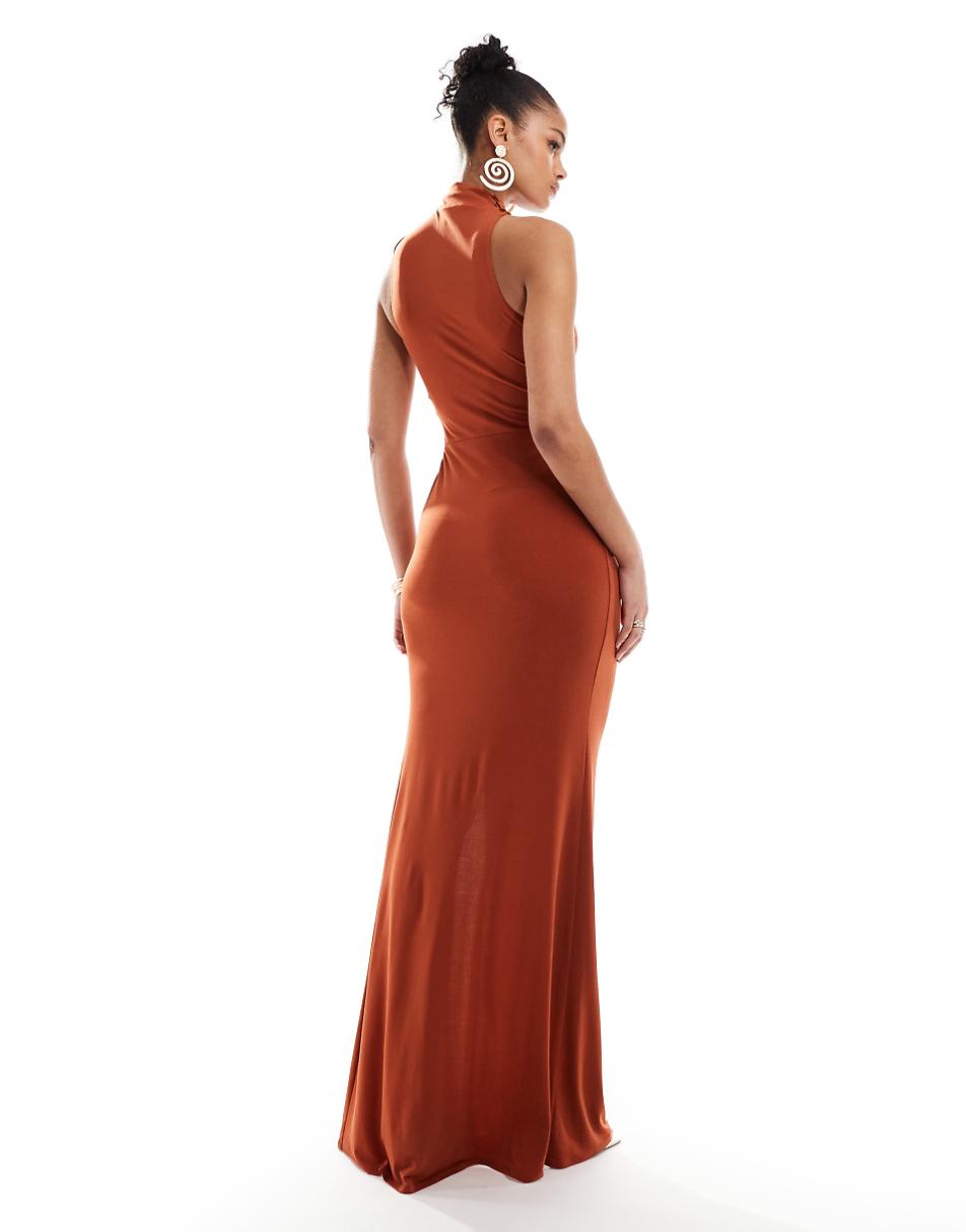 ASOS DESIGN Tall slinky maxi dress with asymmetric neckline in rust