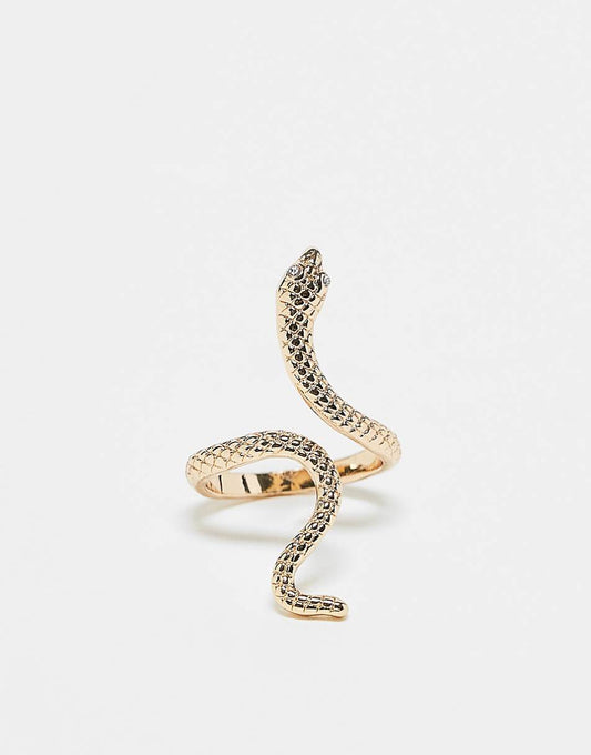 ASOS DESIGN Curve ring with snake design in gold tone