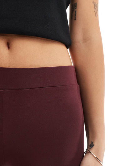 Monki super soft low waist straight leg baggy jersey pants in burgundy