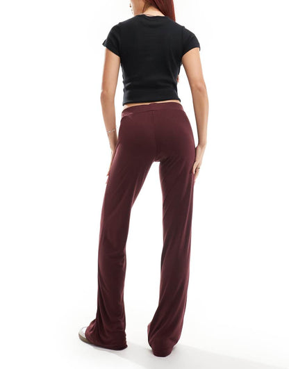 Monki super soft low waist straight leg baggy jersey pants in burgundy