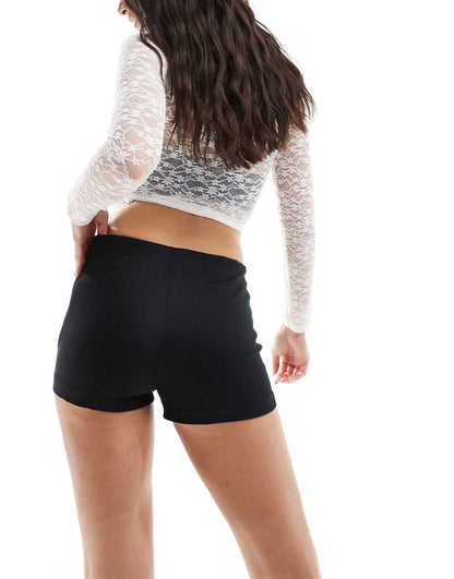 Monki hotpants shorts with side zip in black