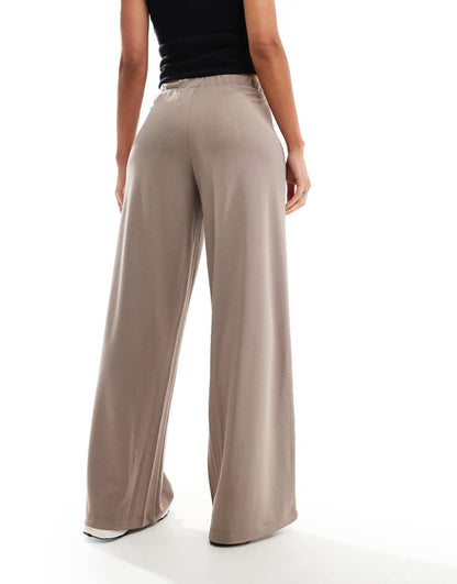 Monki super soft low waist wide leg jersey pants in beige