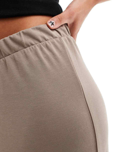 Monki super soft low waist wide leg jersey pants in beige