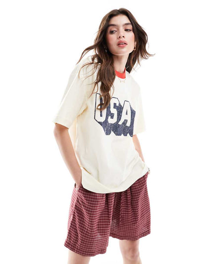 Cotton On v neck oversized USA graphic t-shirt