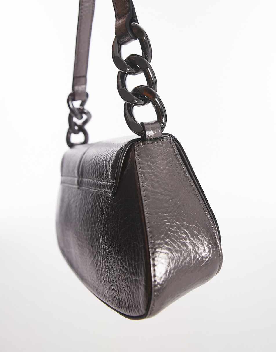 Topshop Sylvie structured shoulder bag with chain detail in pewter