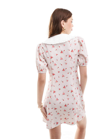 Miss Selfridge short sleeve collared mini dress in pink print