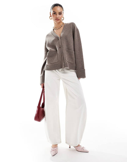 & Other Stories exclusive wool blend cardigan with cuffed sleeves in mole brown