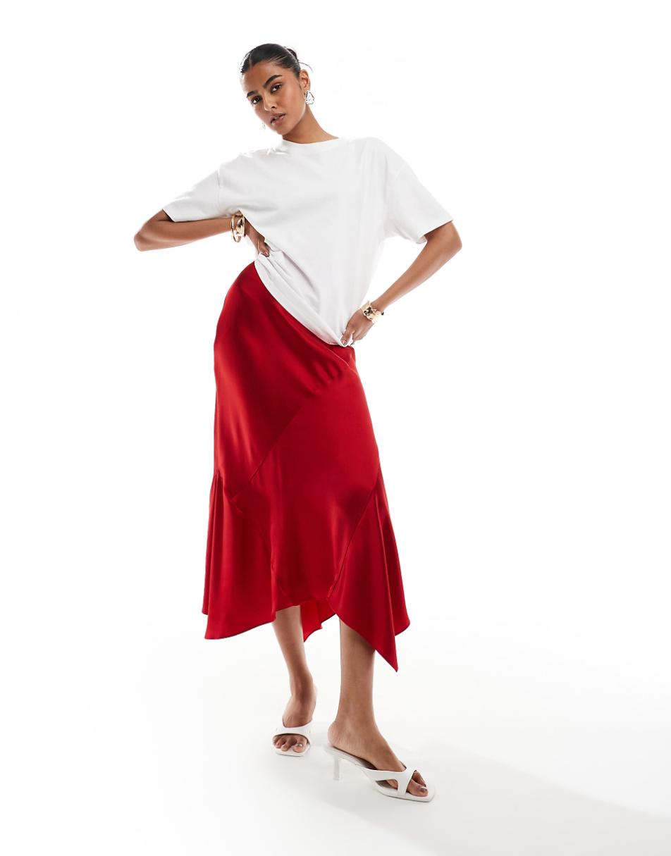 & Other Stories satin asymmetric paneled midi skirt in red