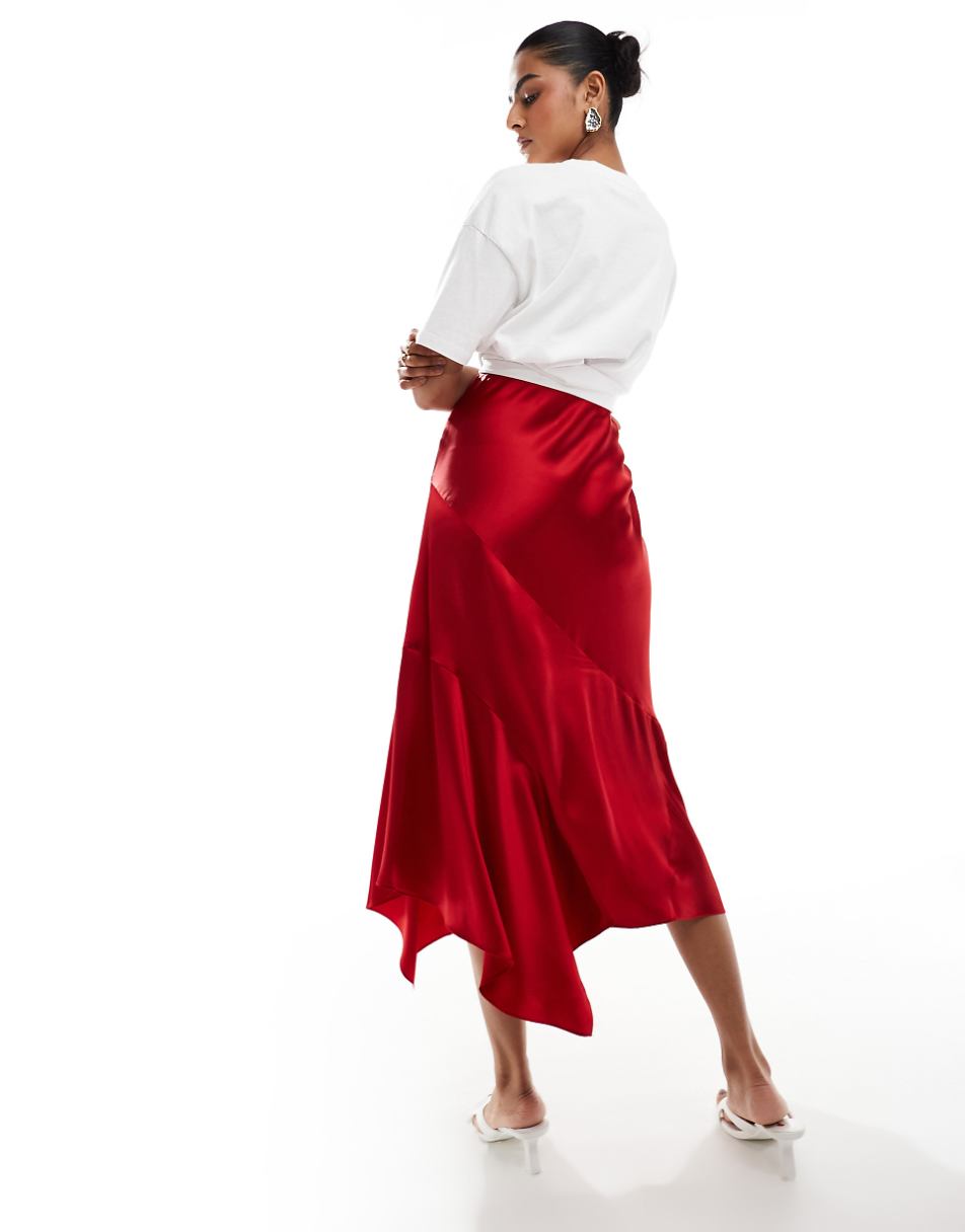 & Other Stories satin asymmetric paneled midi skirt in red