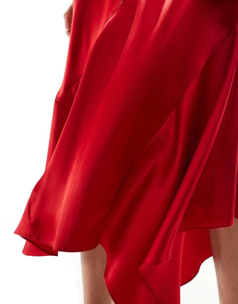 & Other Stories satin asymmetric paneled midi skirt in red