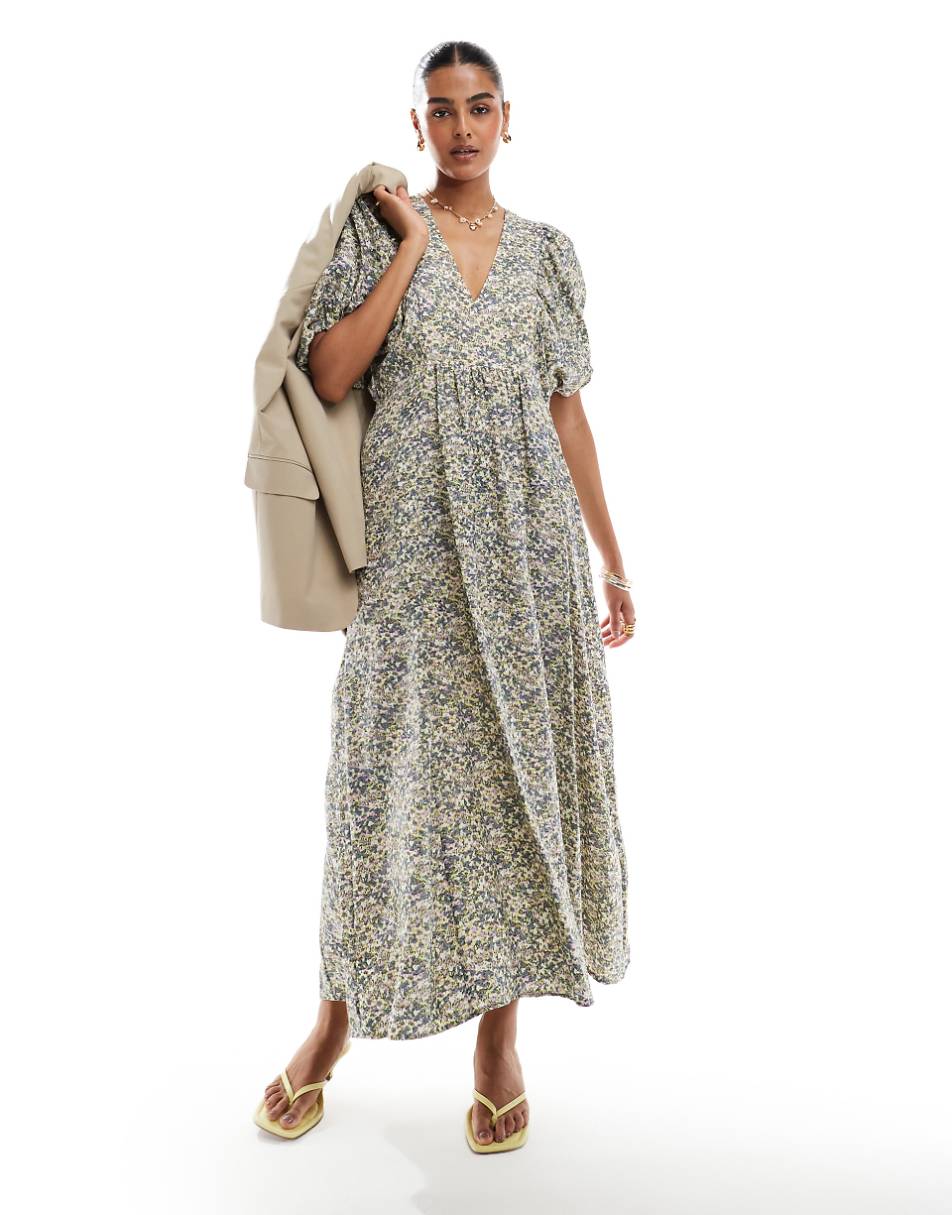 & Other Stories maxi dress with volume sleeves in muted floral jacquard print