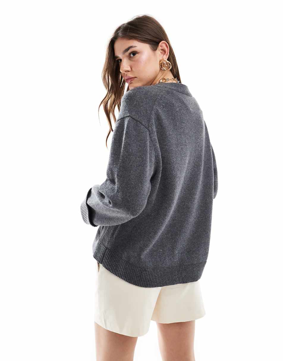 & Other Stories exclusive wool blend cardigan with turned up sleeves in dark gray