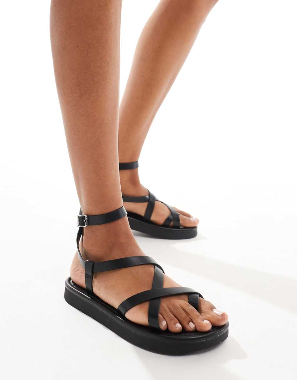 Bershka strappy flat sandals in black