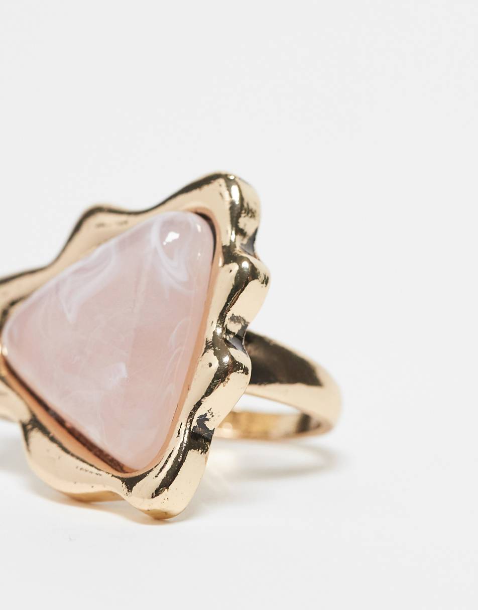 Reclaimed Vintage ring with faux rose quartz in gold