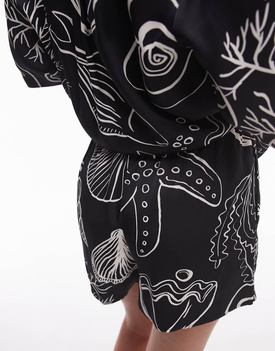 Topshop satin printed shell shorts in black - part of a set