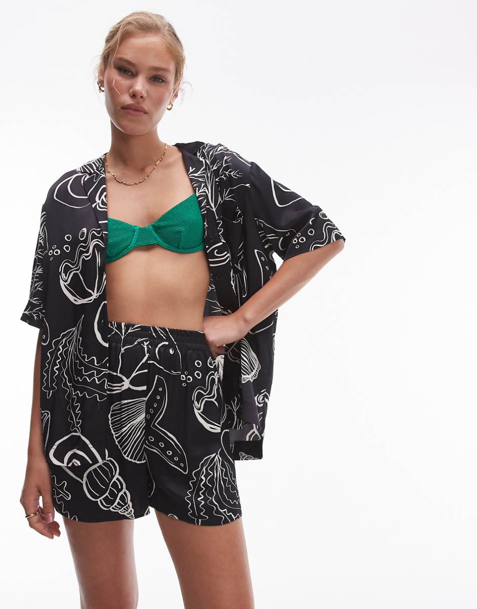 Topshop satin printed shell shorts in black - part of a set