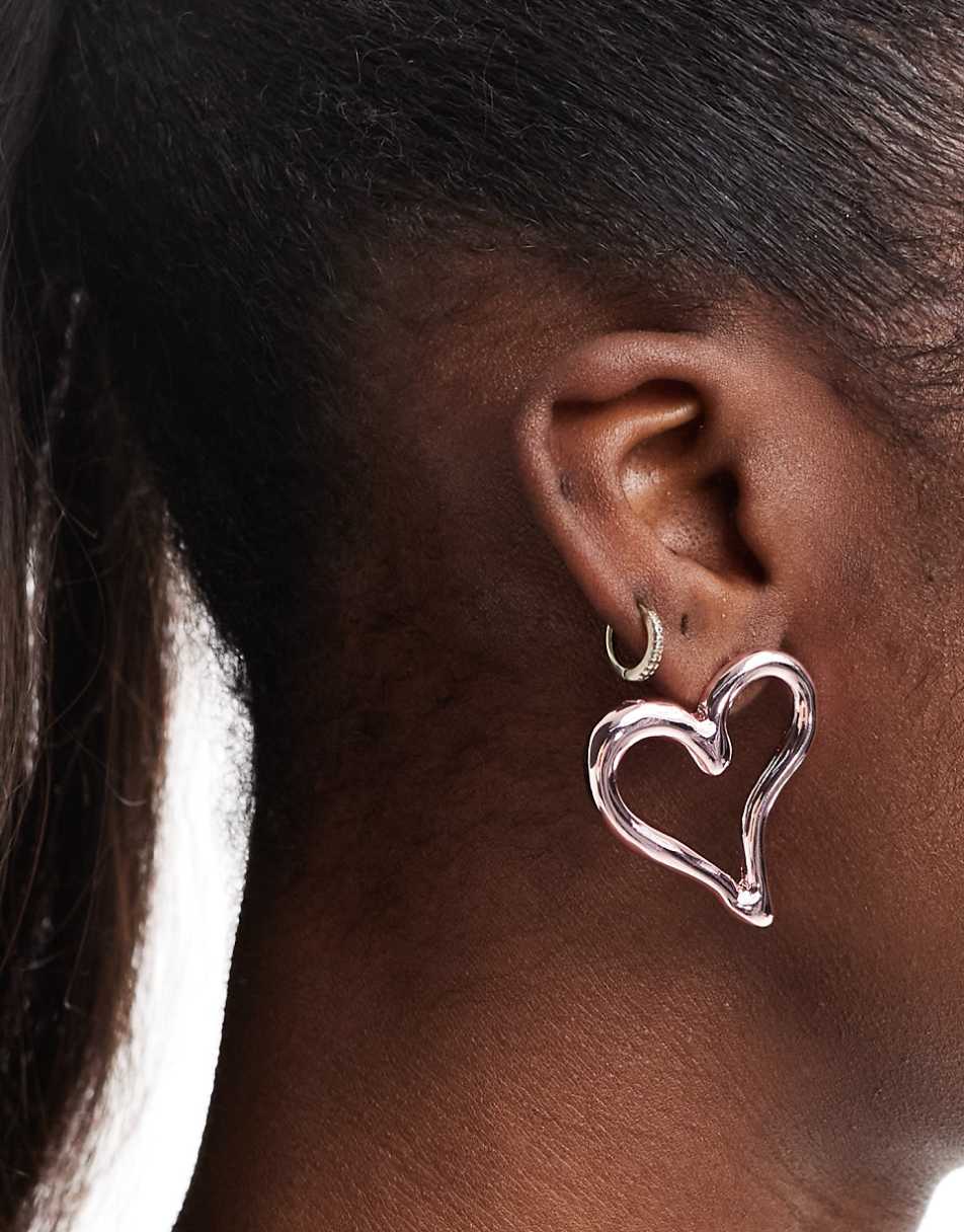 Monki heart open hoop earrings in pink