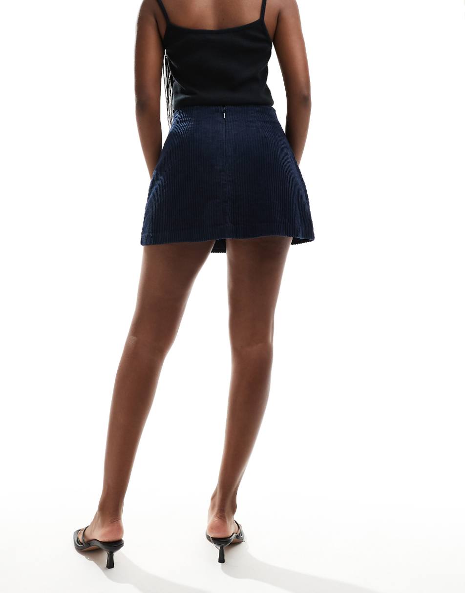 ASOS DESIGN pocket detail cord skirt in navy