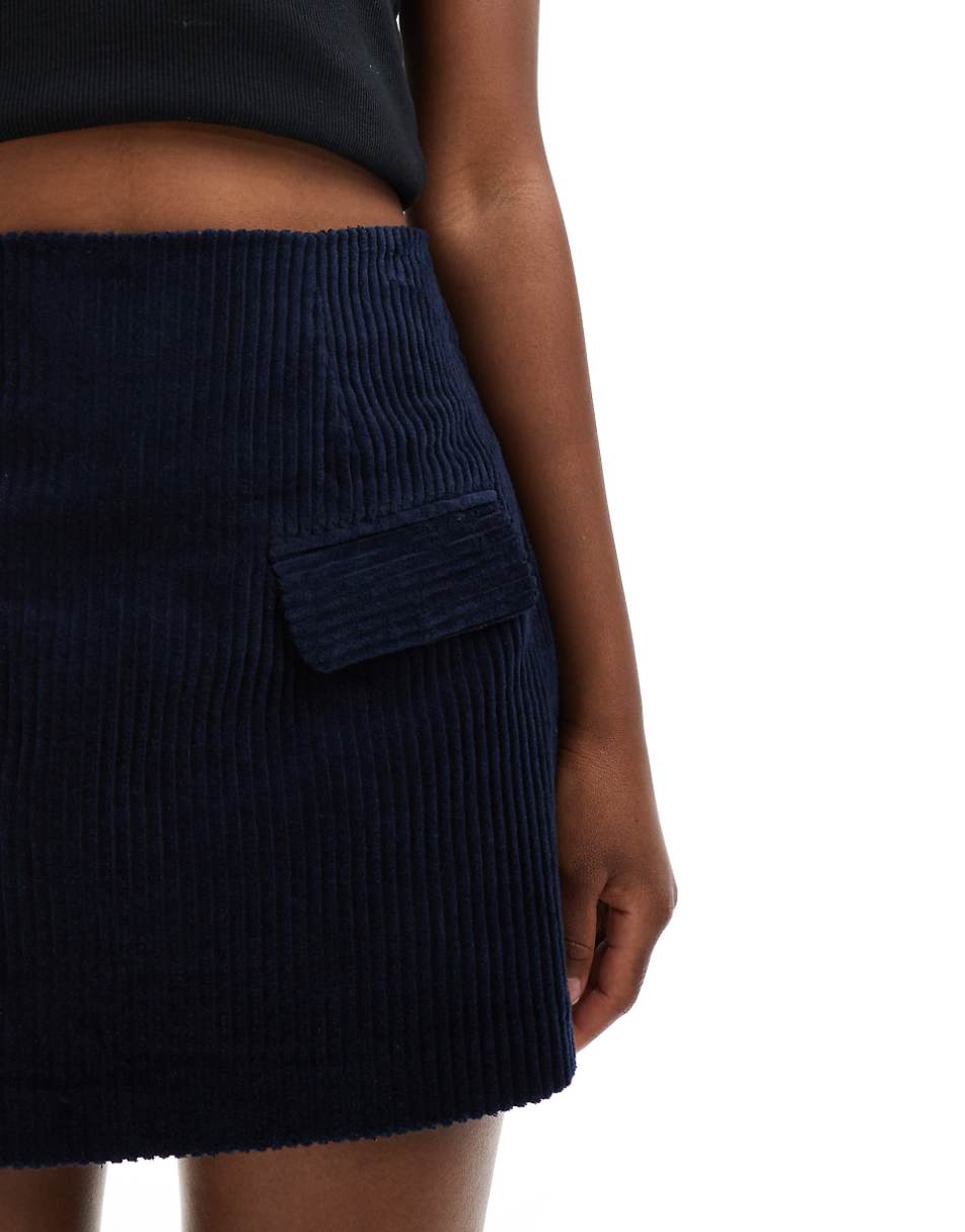 ASOS DESIGN pocket detail cord skirt in navy