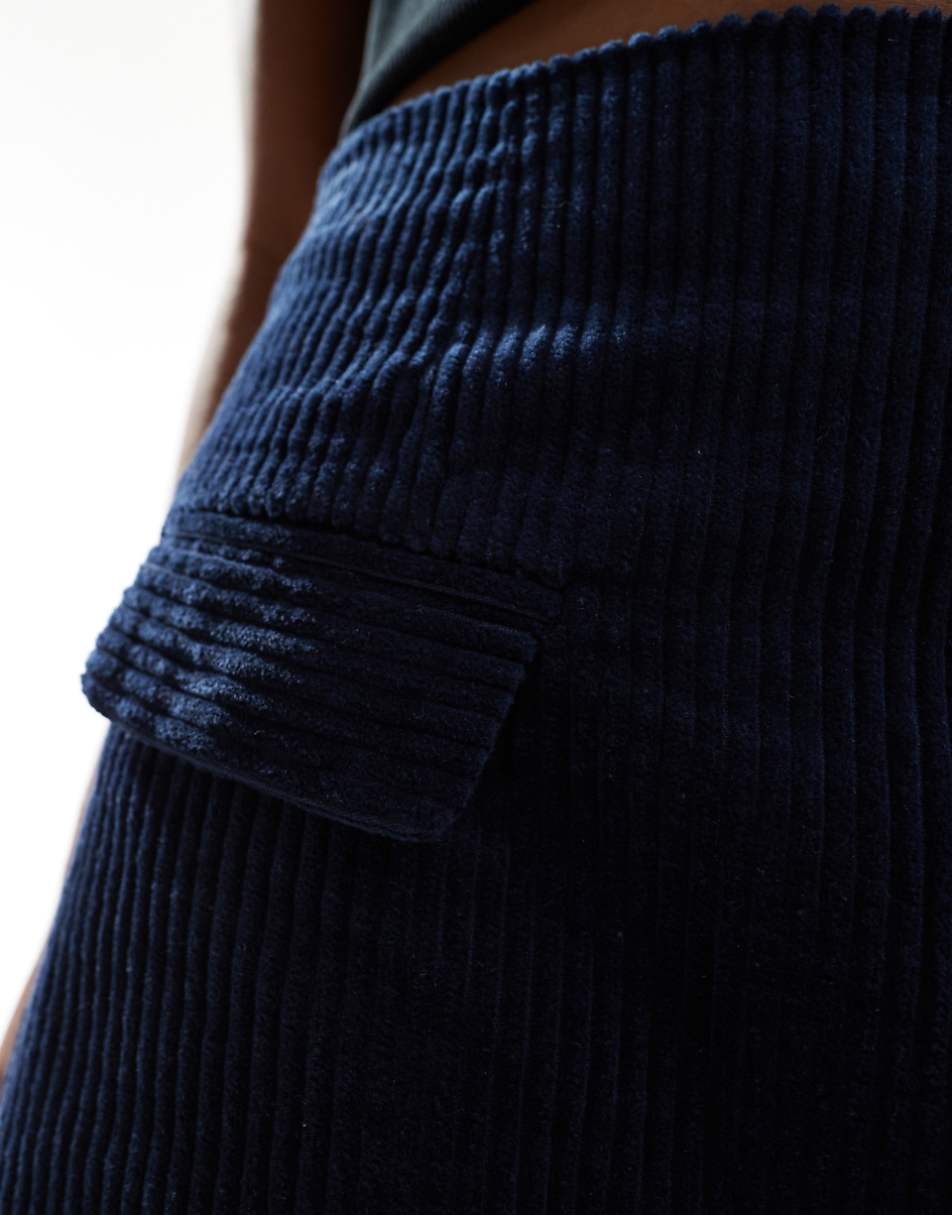 ASOS DESIGN pocket detail cord skirt in navy