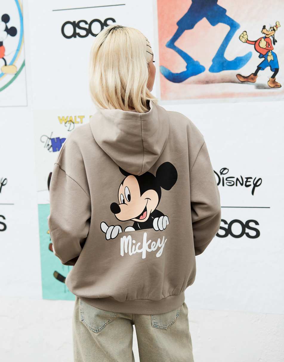 ASOS DESIGN Disney unisex oversized hoodie with Mickey Mouse prints in gray