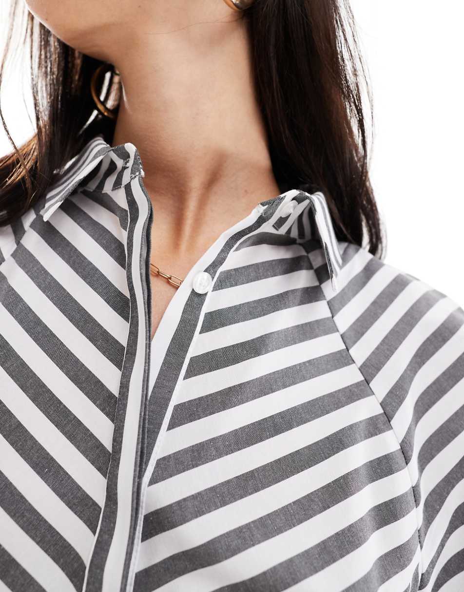 ASOS DESIGN spliced detail balloon sleeve shirt in gray stripe
