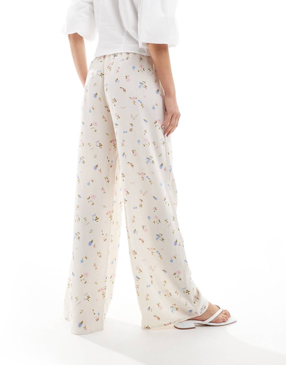 ASOS DESIGN linen look pull on wide leg pants in floral print