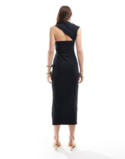 ASOS DESIGN slash neck cut-out midi dress in black