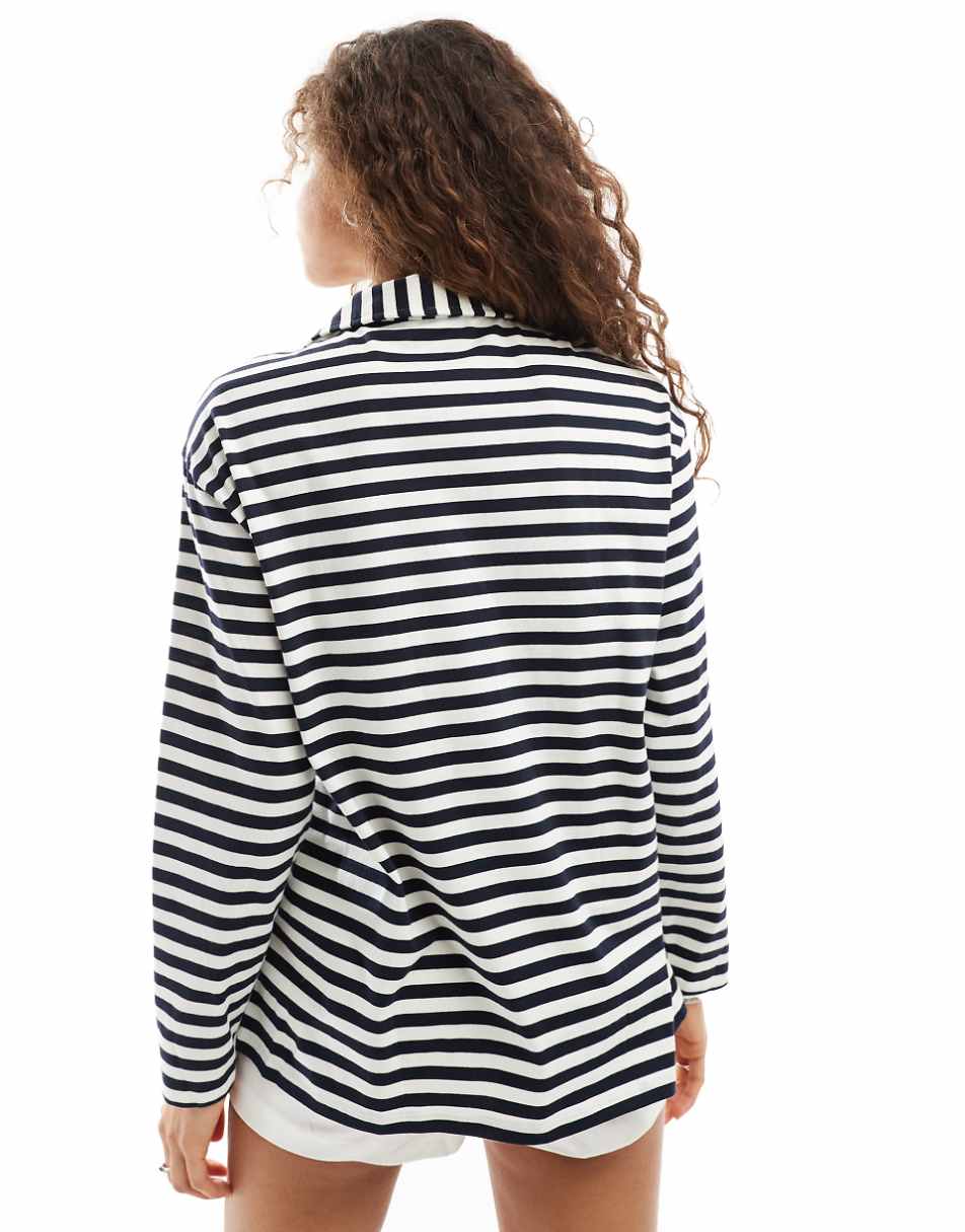 Urban Revivo tie detail relaxed striped sweater in blue and white