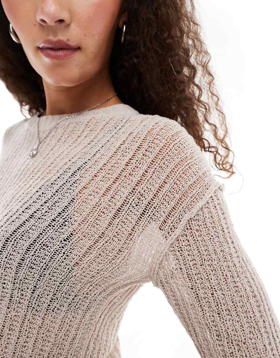 Weekday slim fit lightweight ribbed sweater in beige - Exclusive to ASOS