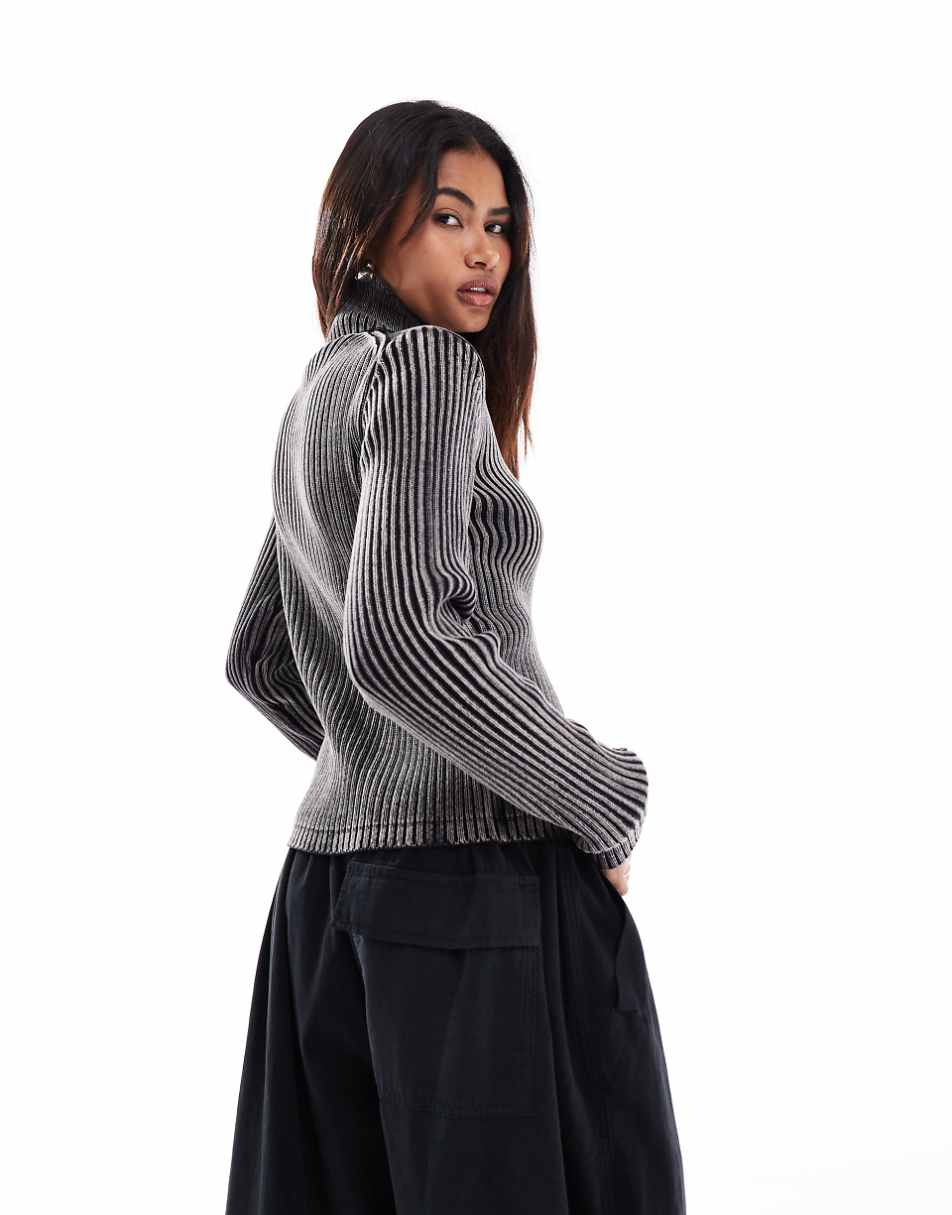 Weekday Panther chunky ribbed zip up cardigan in washed gray