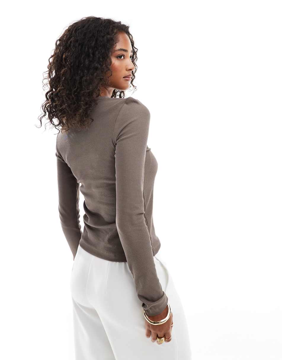 & Other Stories ribbed long sleeve top in mole