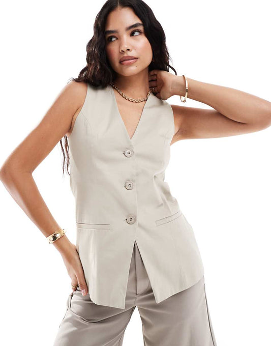 ASOS DESIGN longline vest in stone