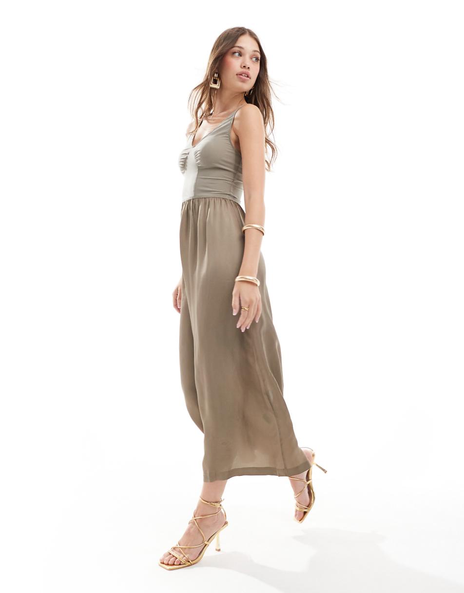 & Other Stories midi slip dress with soft corset detail and full hem in taupe