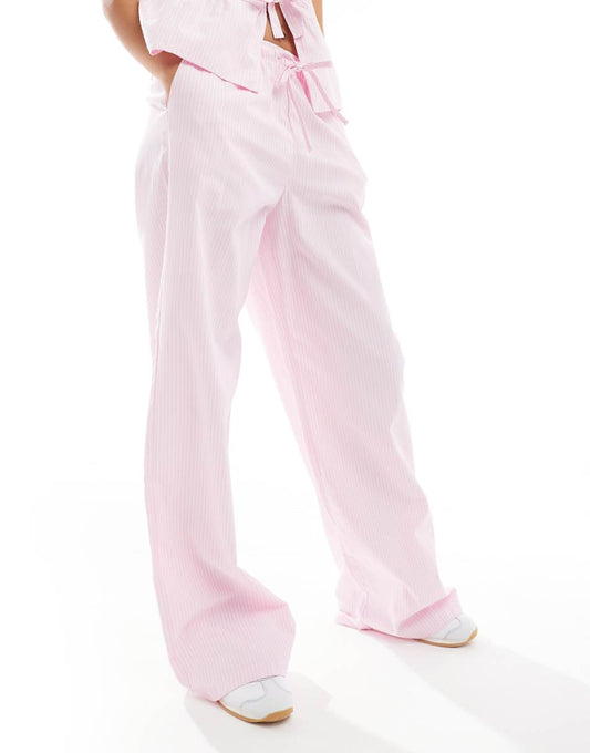 Stradivarius tie front pants in pink stripe - part of a set