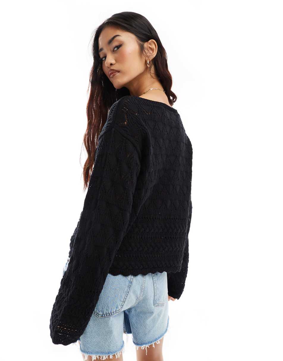 Vero Moda open knit sweater in black