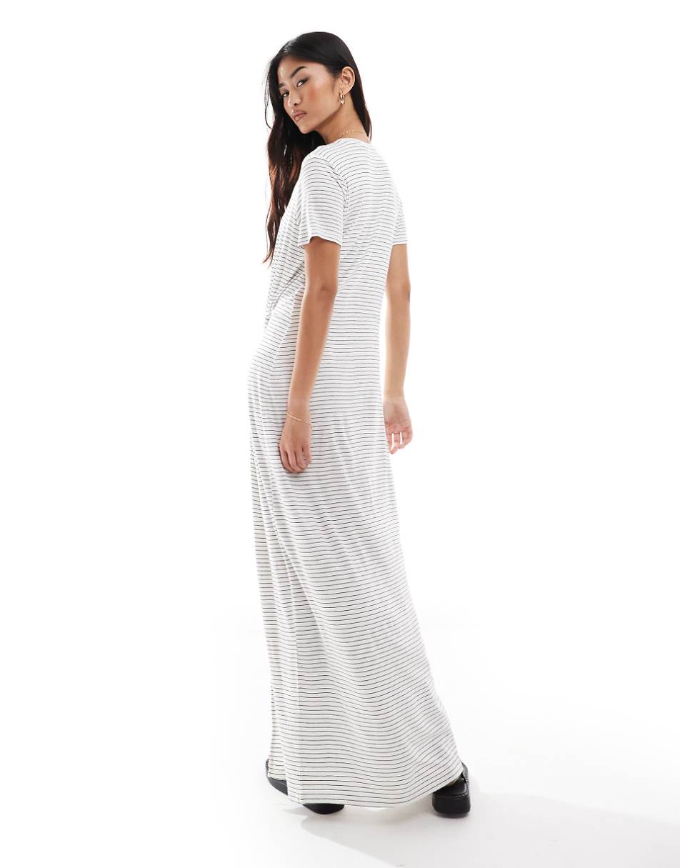 Vero Moda knot front maxi dress in white with black stripes