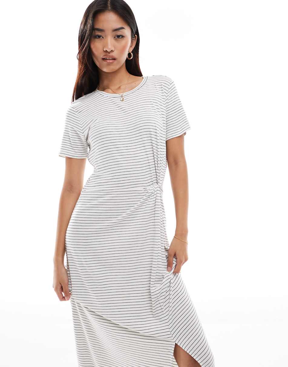 Vero Moda knot front maxi dress in white with black stripes