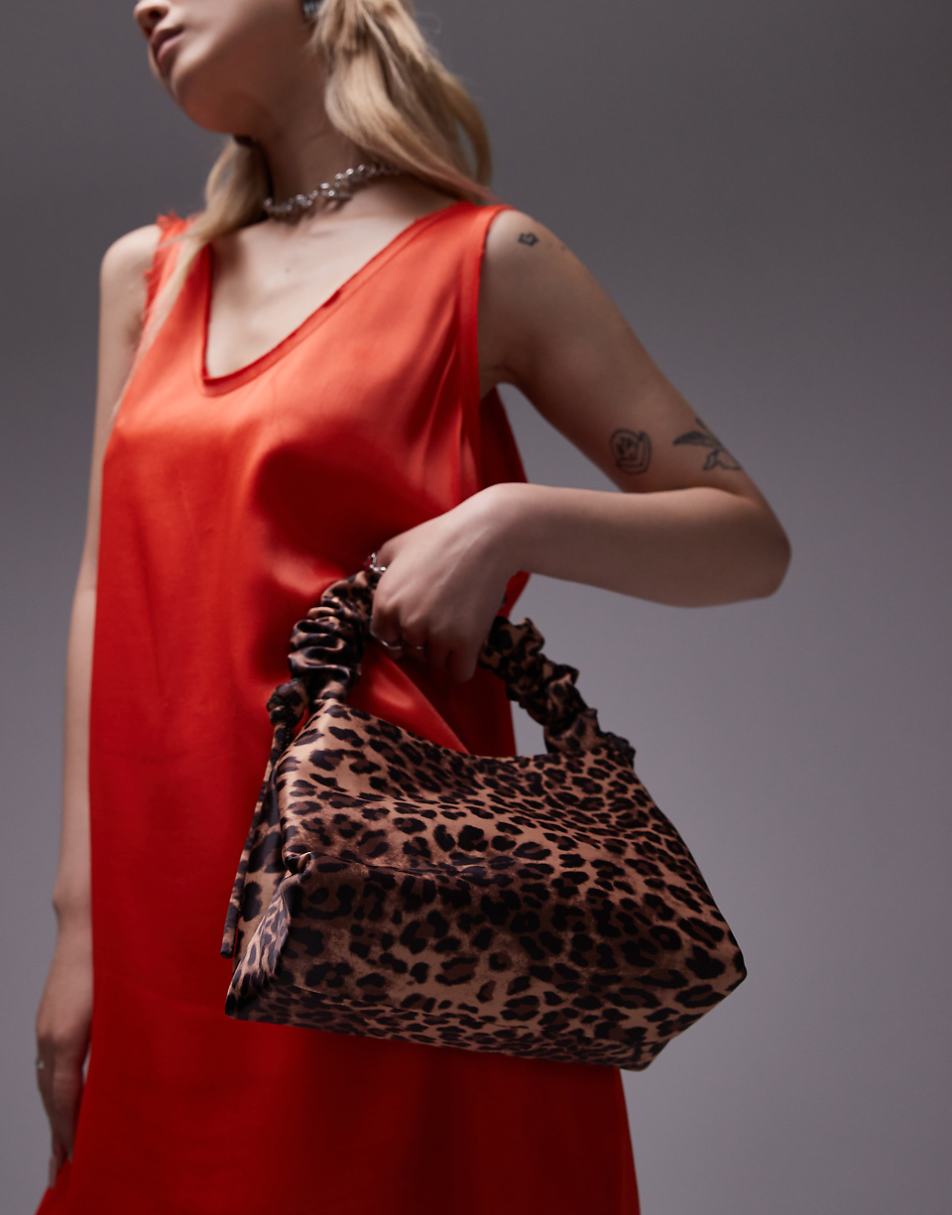 Topshop Gilbert grab bag with ruched handle in leopard