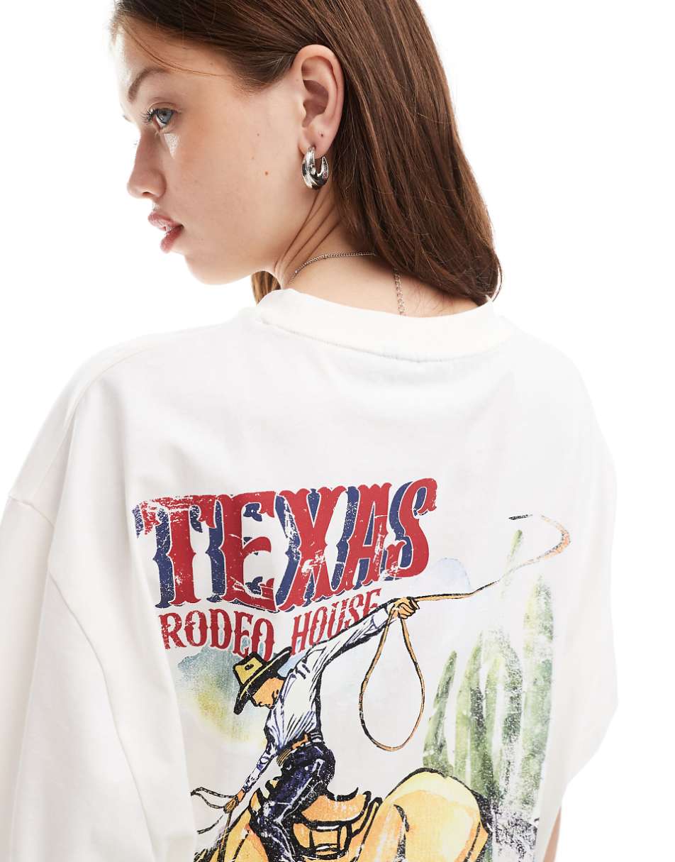 ASOS DESIGN boyfriend fit t-shirt with texas wild west graphic in cream