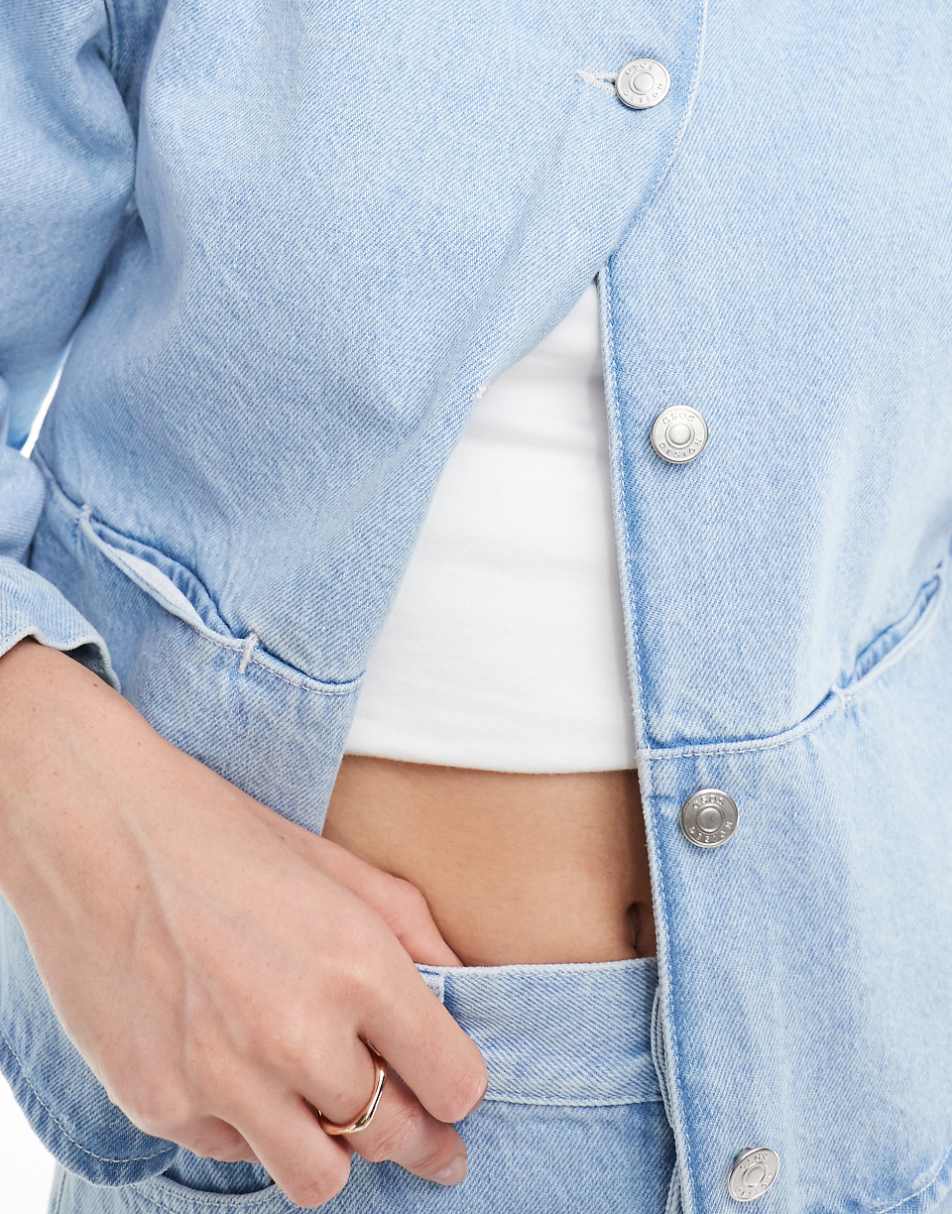 ASOS DESIGN denim collarless jacket in bleach