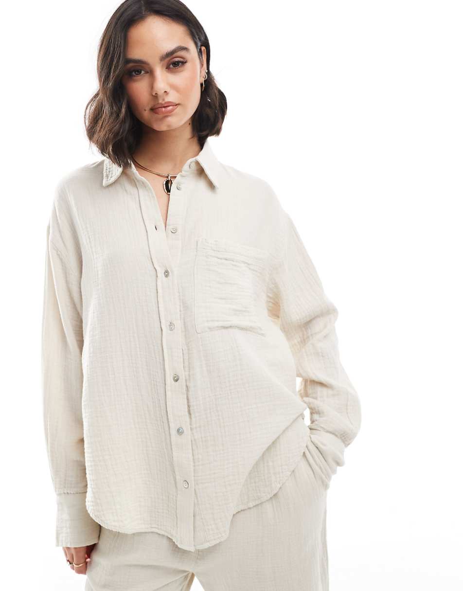 Mango linen look shirt in light beige - part of a set