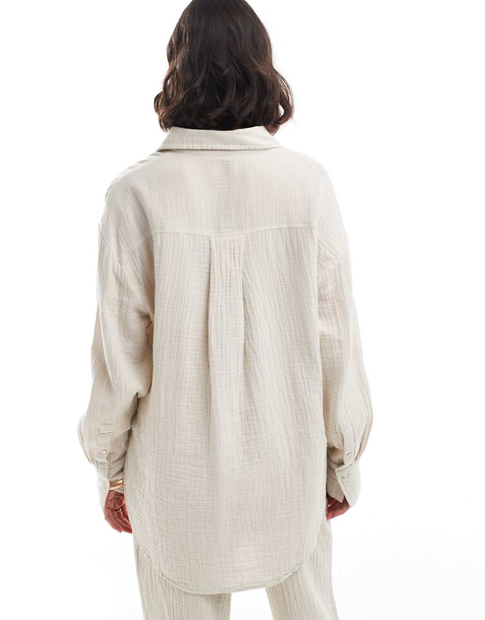 Mango linen look shirt in light beige - part of a set