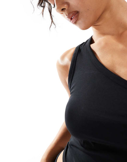 Mango one shoulder top in black