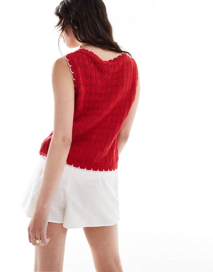 ASOS DESIGN tie front cardigan in red