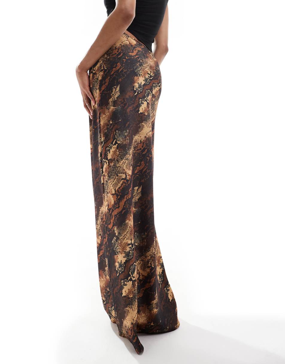 ASOS DESIGN Tall satin bias maxi skirt in snake print
