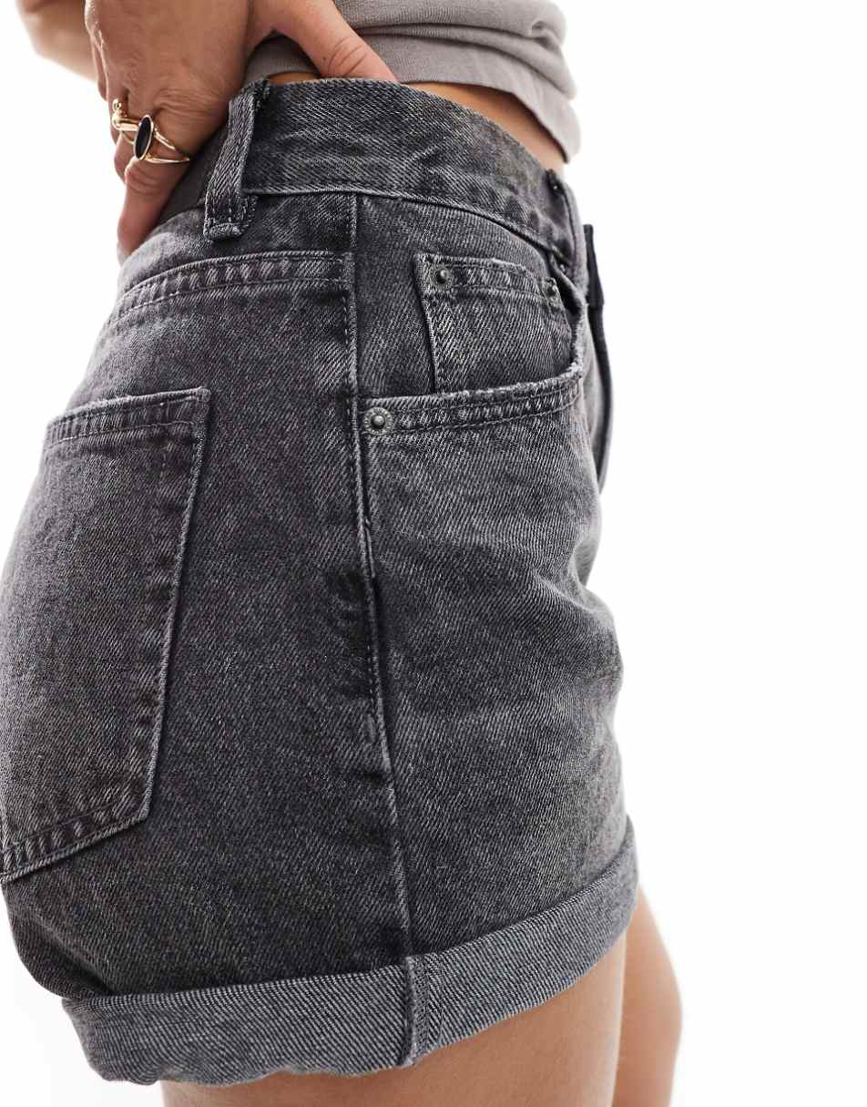 Pull&Bear denim mom short in washed gray