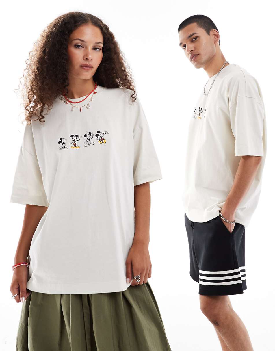 ASOS DESIGN Disney unisex oversized T-shirt with Mickey Mouse prints in off white