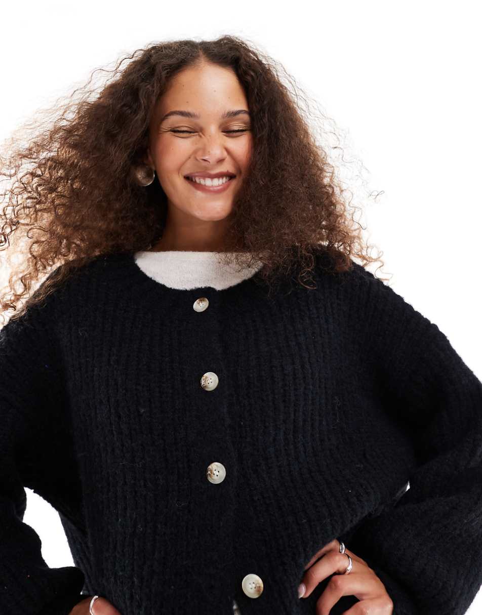 VRG GRL penelope fluffy longline cardigan in black